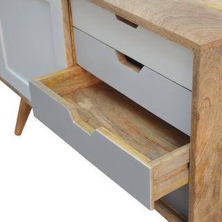 Nordia Small Sideboard with Sliding Door and Grey Gradient Drawers on Tapered Legs