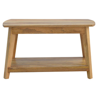 Flax Coffee Table Solid Mango Wood Lower Shelf Angled Scandi Legs Natural Blonde