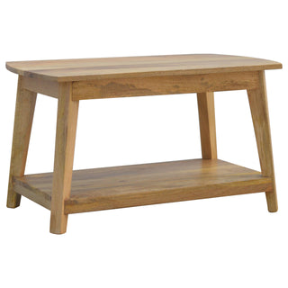 Flax Coffee Table Solid Mango Wood Lower Shelf Angled Scandi Legs Natural Blonde