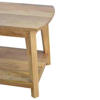 Flax Coffee Table Solid Mango Wood Lower Shelf Angled Scandi Legs Natural Blonde