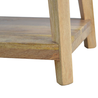 Flax Coffee Table Solid Mango Wood Lower Shelf Angled Scandi Legs Natural Blonde