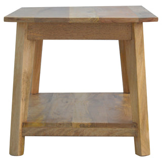 Flax Coffee Table Solid Mango Wood Lower Shelf Angled Scandi Legs Natural Blonde