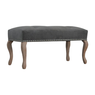 Cinder Bedroom Bench Charcoal Grey Velvet Button Tufted Antique Brass Studs French Cabriole
