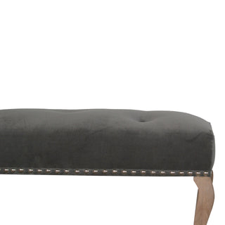 Cinder Bedroom Bench Charcoal Grey Velvet Button Tufted Antique Brass Studs French Cabriole