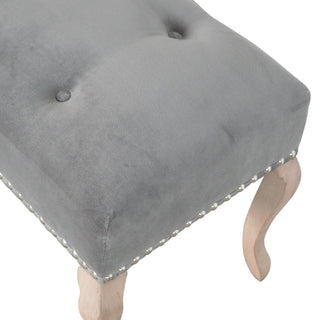 Cinder Bedroom Bench Charcoal Grey Velvet Button Tufted Antique Brass Studs French Cabriole