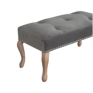Cinder Bedroom Bench Charcoal Grey Velvet Button Tufted Antique Brass Studs French Cabriole