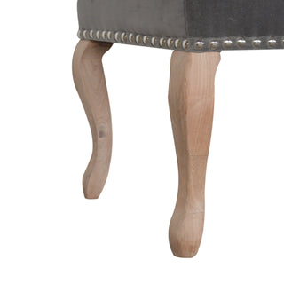 Cinder Bedroom Bench Charcoal Grey Velvet Button Tufted Antique Brass Studs French Cabriole