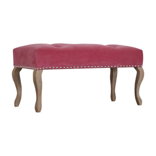 Camille Bedroom Bench Pink Velvet Button Tufted Antique Brass Studs French Cabriole Legs