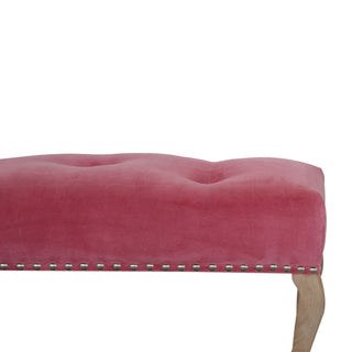 Camille Bedroom Bench Pink Velvet Button Tufted Antique Brass Studs French Cabriole Legs