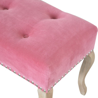 Camille Bedroom Bench Pink Velvet Button Tufted Antique Brass Studs French Cabriole Legs