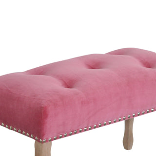 Camille Bedroom Bench Pink Velvet Button Tufted Antique Brass Studs French Cabriole Legs