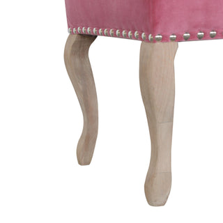 Camille Bedroom Bench Pink Velvet Button Tufted Antique Brass Studs French Cabriole Legs