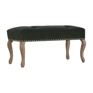 Fable Bedroom Bench Emerald Green Velvet Button Tufted Antique Brass Studs French Cabriole