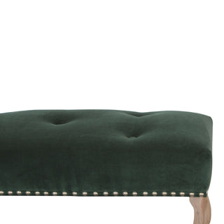 Fable Bedroom Bench Emerald Green Velvet Button Tufted Antique Brass Studs French Cabriole