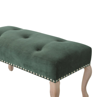 Fable Bedroom Bench Emerald Green Velvet Button Tufted Antique Brass Studs French Cabriole