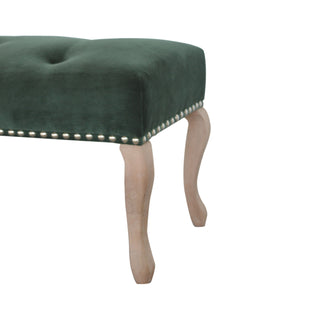 Fable Bedroom Bench Emerald Green Velvet Button Tufted Antique Brass Studs French Cabriole
