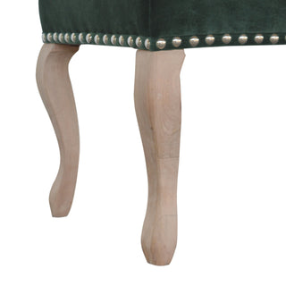 Fable Bedroom Bench Emerald Green Velvet Button Tufted Antique Brass Studs French Cabriole