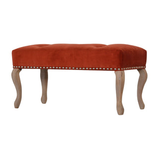 Sienna Bedroom Bench Rust Velvet Button Tufted Antique Brass Studs French Cabriole Legs