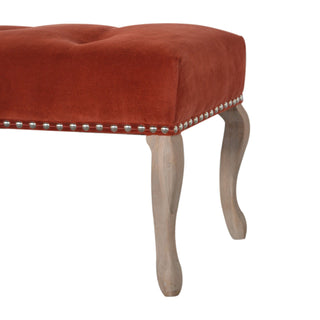 Sienna Bedroom Bench Rust Velvet Button Tufted Antique Brass Studs French Cabriole Legs