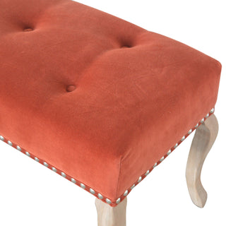 Sienna Bedroom Bench Rust Velvet Button Tufted Antique Brass Studs French Cabriole Legs