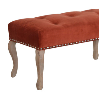 Sienna Bedroom Bench Rust Velvet Button Tufted Antique Brass Studs French Cabriole Legs
