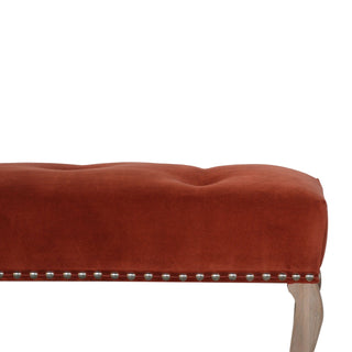 Sienna Bedroom Bench Rust Velvet Button Tufted Antique Brass Studs French Cabriole Legs