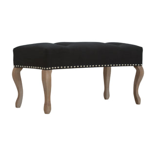 Noir Bedroom Bench Black Velvet Button Tufted Antique Brass Studs French Cabriole Legs