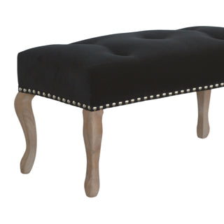 Noir Bedroom Bench Black Velvet Button Tufted Antique Brass Studs French Cabriole Legs
