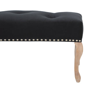 Noir Bedroom Bench Black Velvet Button Tufted Antique Brass Studs French Cabriole Legs
