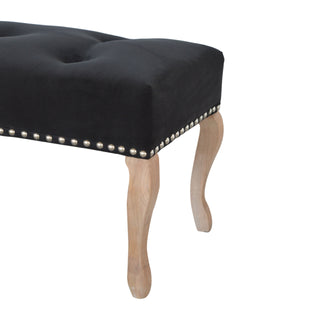 Noir Bedroom Bench Black Velvet Button Tufted Antique Brass Studs French Cabriole Legs