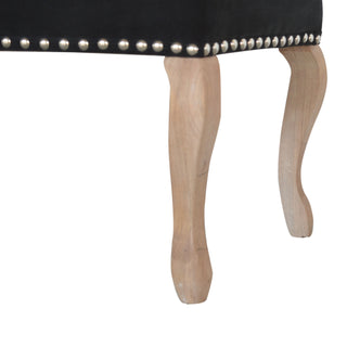 Noir Bedroom Bench Black Velvet Button Tufted Antique Brass Studs French Cabriole Legs