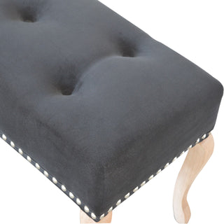 Noir Bedroom Bench Black Velvet Button Tufted Antique Brass Studs French Cabriole Legs