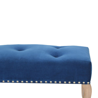 Delphine Bedroom Bench Royal Blue Velvet Button Tufted Antique Brass Studs French Cabriole