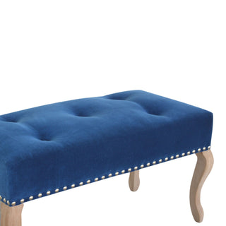 Delphine Bedroom Bench Royal Blue Velvet Button Tufted Antique Brass Studs French Cabriole