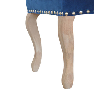 Delphine Bedroom Bench Royal Blue Velvet Button Tufted Antique Brass Studs French Cabriole