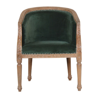 Everly Accent Chair Emerald Velvet Studded Open Frame Turned Leg