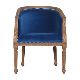 Indigo Accent Chair Royal Blue Velvet Studded Open Frame Turned Leg