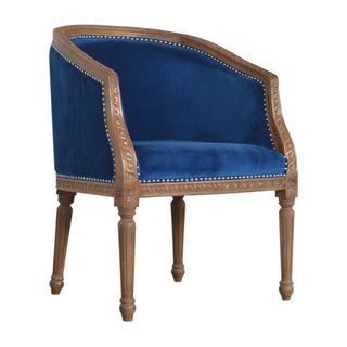 Indigo Accent Chair Royal Blue Velvet Studded Open Frame Turned Leg