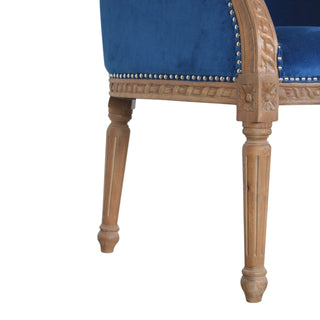 Indigo Accent Chair Royal Blue Velvet Studded Open Frame Turned Leg
