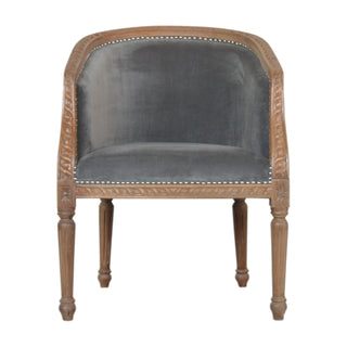 Grafton Accent Chair Grey Velvet Studded Open Frame Turned Leg