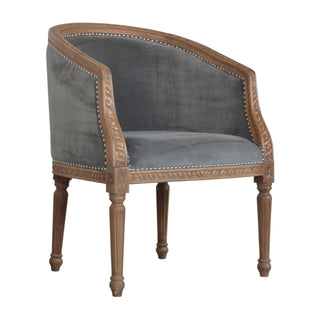 Grafton Accent Chair Grey Velvet Studded Open Frame Turned Leg