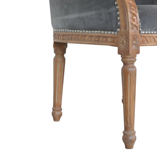 Grafton Accent Chair Grey Velvet Studded Open Frame Turned Leg