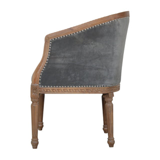 Grafton Accent Chair Grey Velvet Studded Open Frame Turned Leg