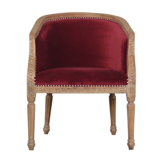 Vivienne Accent Chair Wine Red Velvet Studded Carved Wood