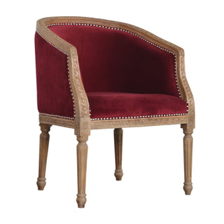 Vivienne Accent Chair Wine Red Velvet Studded Carved Wood