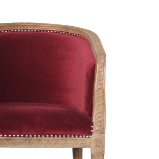 Vivienne Accent Chair Wine Red Velvet Studded Carved Wood