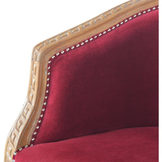 Vivienne Accent Chair Wine Red Velvet Studded Carved Wood