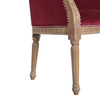 Vivienne Accent Chair Wine Red Velvet Studded Carved Wood