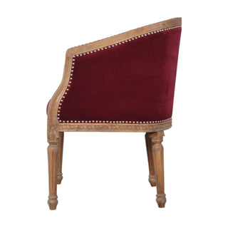 Vivienne Accent Chair Wine Red Velvet Studded Carved Wood