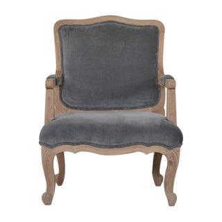 Grayson Armchair Grey Velvet French Style Carved Cabriole